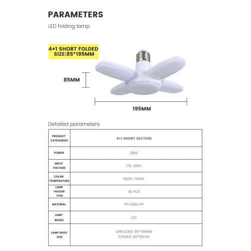 Λαμπτήρας LED 40W, βάση E27, φως ημέρας 6500K, εξαιρετικά φωτεινό, παραμορφώσιμο για 2