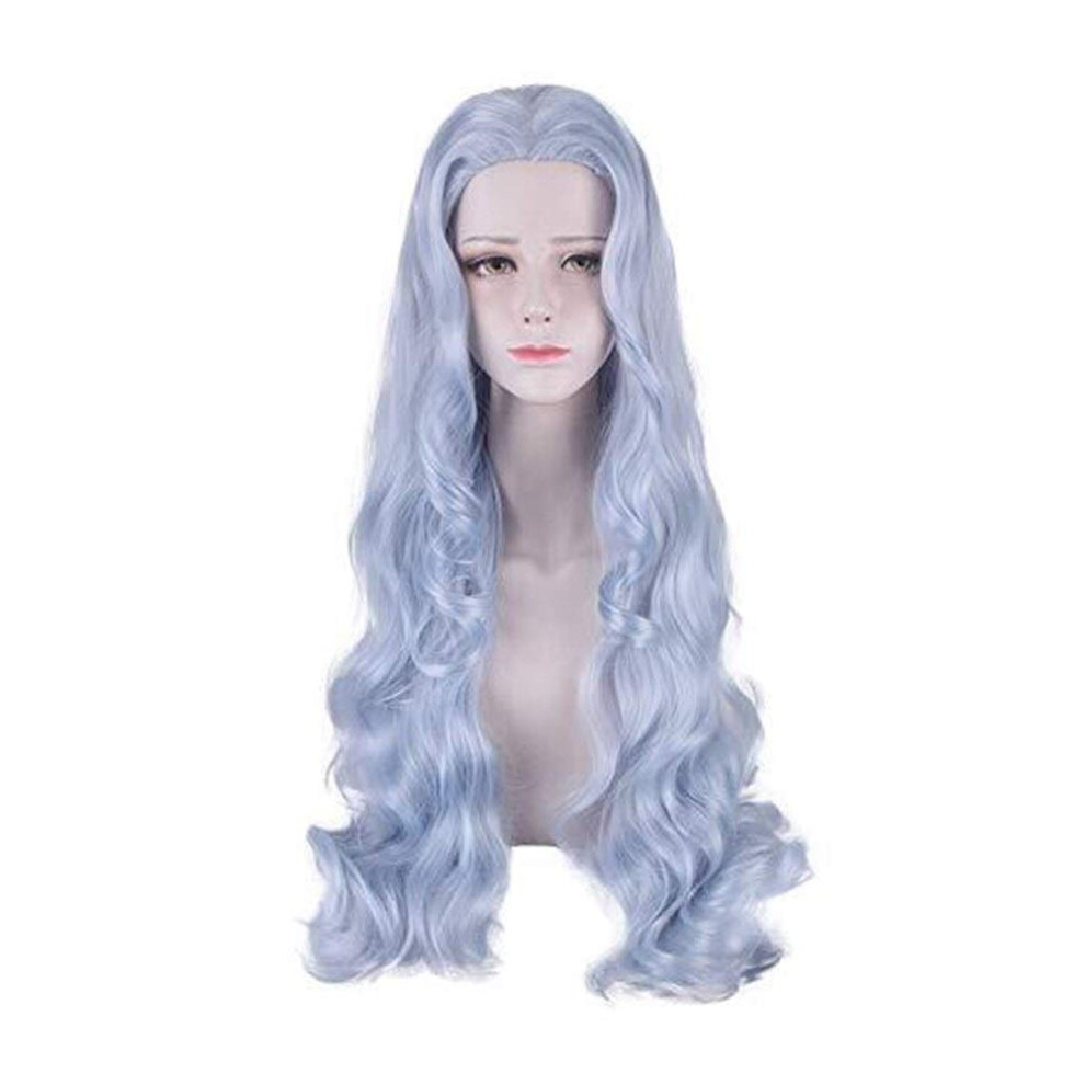 Unisex Blue,Grey Synthetic Long Curly Wig 80Cm Grey Blue With Natural Hairline, Heatresistant For Cosplay Party