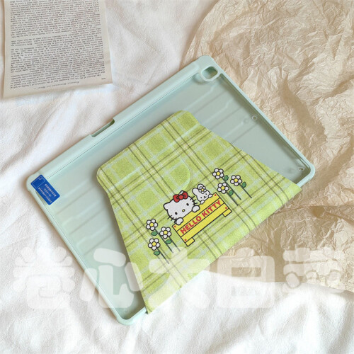 Capa protetora xadrez verde Hello Kitty compatível com iPad Air 6, 10ª geração, 9, Tablet Pro 11 polegadas, Mini 5, 8/7 (feminino) 1