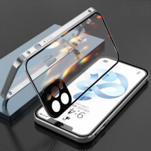 Capa anti-espionagem com trava, compatível com iPhone 13 Pro Max, capa de vidro magnética com lente de câmera integrada e protetor de tela de