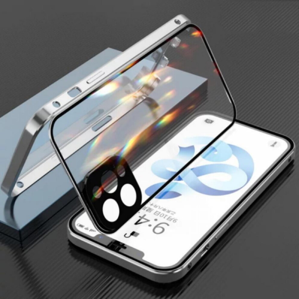 Lockable Anti-Peeping Case For Compatible With Iphone 13 Pro Max, Magnetic Glass Case With Built-In Camera Lens & Privacy Screen Protector (Silver) Silver 9448196094365