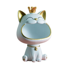 Zriyin Big Mouth Cat Statue Figurine Storage Tray Piggy Bank Entrance Key Snack Holder, blue