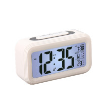 Clog Aláraim Ciúin Lonrúil Clog Leictreonach LCD Scáileáin Mhóir Coinneáil Ama Clog Cliste Íogair don Ghrian Clog Aláraim Leictreonach (Bán)