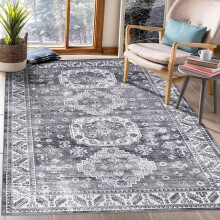 Haperlare Waschbarer Boho-Teppich (90 x 150 cm), rutschfest, maschinenwaschbar, Vintage-Stil, Grau
