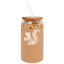 16oz γυάλινο ποτήρι παγωμένου καφέ σε σχήμα κονσέρβας με καπάκι από μπαμπού και