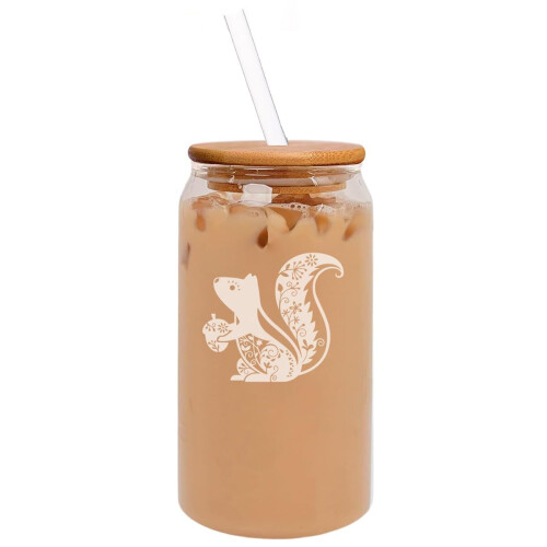 16oz γυάλινο ποτήρι παγωμένου καφέ σε σχήμα κονσέρβας με καπάκι από μπαμπού και