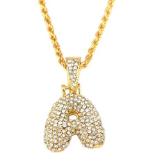 Powerfulline - Collana con ciondolo a lettere in strass stile hip hop, unisex, gioiello da festa, regalo