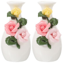 Conjunto de 2 Vasos de Cerâmica com Flores Artificiais para Artesanato, Decoração e Fotografia