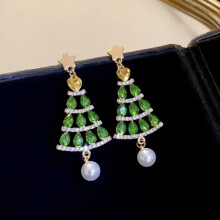 RSAMD925 Orecchini pendenti a forma di albero di Natale in argento con cristalli e zirconi, gioielli da donna - Verde