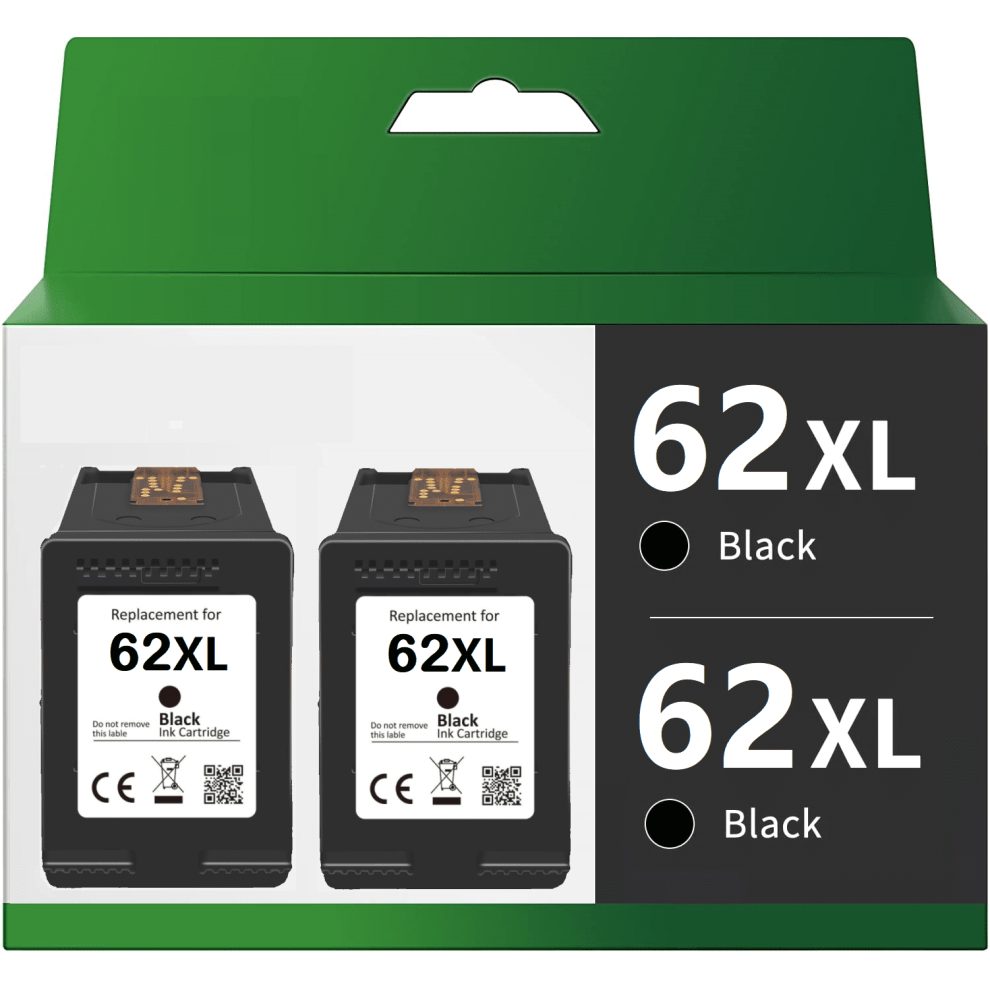 Compatible 62XL 62 Xl High Yield Ink Cartridge Replacement For Hp Envy 5540 5640 5660 7644 7645 Officejet 5740 8040 Printer - 2 Pack Black 9004841145181