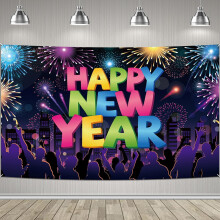 Pancarta de neón de Feliz Año Nuevo de HOWAF, telón de fondo de tela brillante para la decoración de fiestas de Año Nuevo 2025, artículos