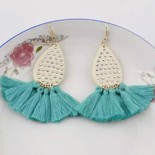 Σκουλαρίκια RSAMD Boho από βαμβάκι με φούντες και κρύσταλλο, δερμάτινα σκουλαρίκια σε 1