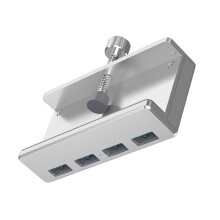 Hub USB 3.0 pentru desktop cu clip și patru porturi, aliaj de aluminiu, cablu de 100 cm, universal pentru orice afișaj, plug and play