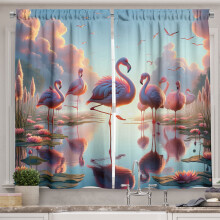 Ambesonne Flamingo Kitchen Curtains, Blush Atmosphere Birds, 55"x45", Pale Pink Soft Blue