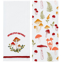 Lot de 2 torchons de cuisine brodés à motif de champignons printaniers - Ne cessez jamais de pousser