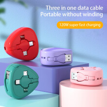 SUSUchens 3-in-1 intrekbare telefoondatakabel, 120W 6A snelladen, breed compatibel met meerdere apparaten, extra lang, ABS multifunctioneel snoer voor