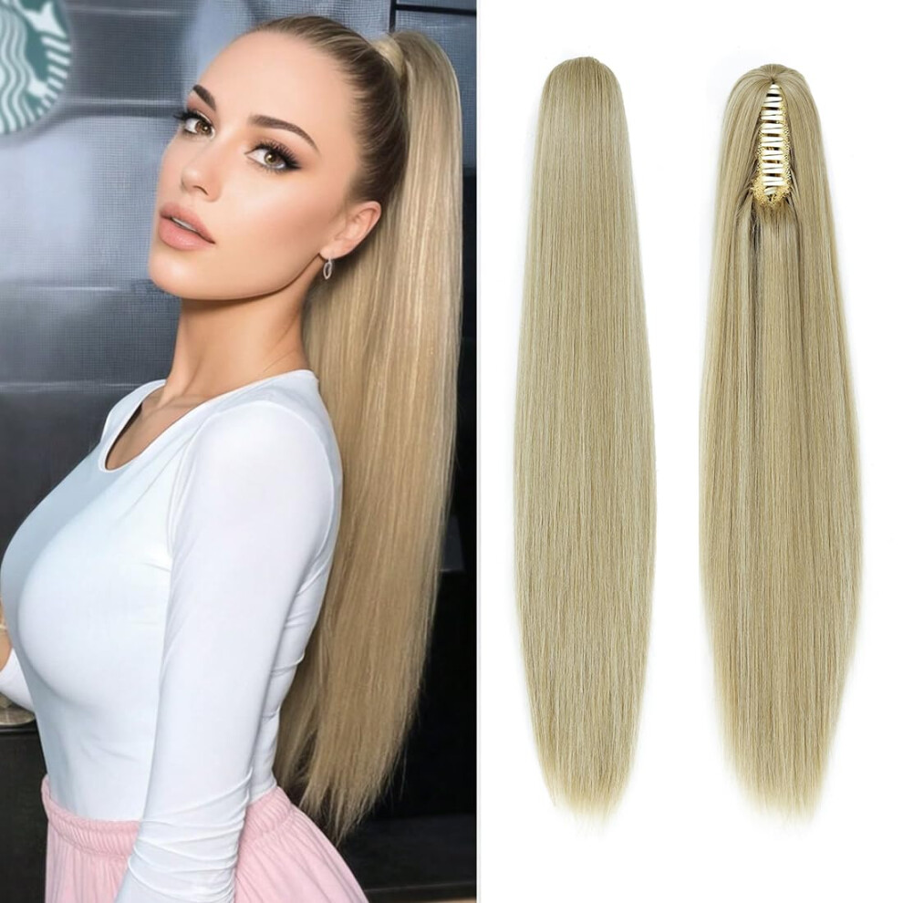 Unisex Light/Golden 26 Inch Blonde Claw Clip Ponytail Hair Extension, Synthetic Naturallook Hairpiece