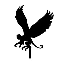 Piquet de jardin en métal représentant un singe volant, silhouette noire, pour jardin, pelouse ou terrasse.