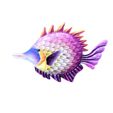 Yakbaofuo Ornaments Hanging Metal Fish Wall Hanging Art Sculpture Garden Room Terrace Wall Decoration Christmas Halloween Decorations