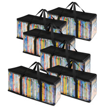 Sacs de rangement transparents en PVC pour DVD, lot de 6, capacité de 240 DVD, 18 cm x 23 cm, résistants et réutilisables.