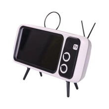AURIGATE draadloze Bluetooth-luidspreker, retro tv-stijl met standaard, cartoon bureauhouder, universeel compatibel met Samsung, iPhone 12 13 14 11