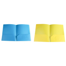 LKWLPD2 Cartelle in plastica resistente con tasche, senza fermagli, compatibili con formato lettera standard, raccoglitore a 2 tasche (blu e giallo)