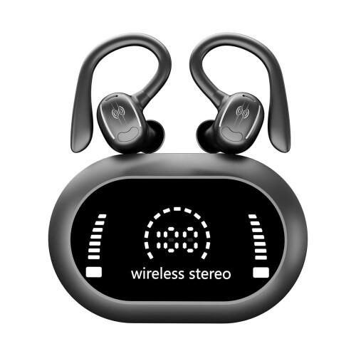 Auricolare Bluetooth wireless con ampio display digitale illuminato, ideale per lo sport, con porta Bluetooth Type-C e Bluetooth 5.3. 2