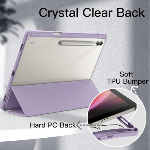 Capa compatível com Samsung Galaxy Tab S9 Ultra de 14,6 polegadas com suporte para S Pen, parte traseira transparente em policarbonato, resistente a 2