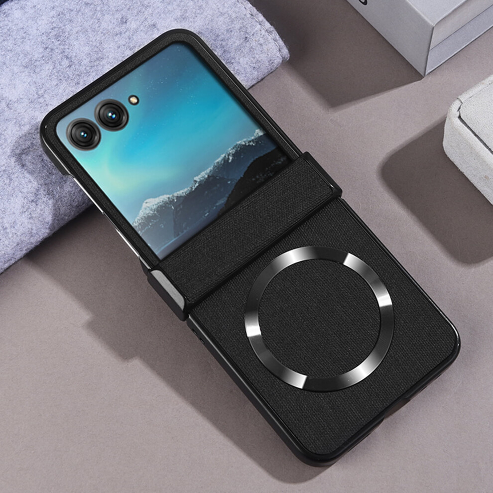 For Motorola Razr 2024 Case [Built-In Screen Protector] Compatible With Magsafe Shockproof Hinge Protection Matte Case, Black 9423501564429