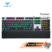 AULA F2088 Russisch Punk Keycap Blauw/Bruin Mechanisch Gaming Toetsenbord, Toetsenbord