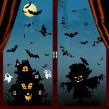 Décorations d'Halloween pour fenêtres : citrouille, fantôme, chat noir, chauve-souris, autocollants « Des bonbons ou un sort » pour vitres,