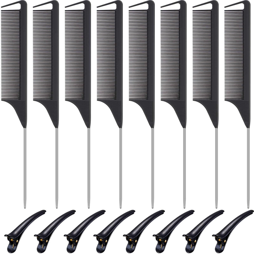 16Piece Hair Sectioning Clips and Rat Tail Comb Set for Precise Styling and Volume Boost (Black)