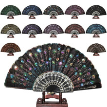 Éventail soleil - Paillettes - Paon avec socle en plastique - Plumes de soleil - Plusieurs coloris disponibles - Arc-en-ciel multicolore
