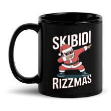 Mug noir brillant de Noël avec un Père Noël qui dab, Skibidi Rizzmas Christmas Rizz (325 ml)