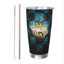 Gobelet isotherme Jaguars Football Team 304 en acier inoxydable, 590 ml (20 oz), avec couvercle et paille, compatible avec les porte-gobelets de
