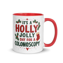Mug de Noël pour gastro-entérologie avec intérieur coloré, « C'est un jour joyeux pour une coloscopie » (rouge, 325 ml)