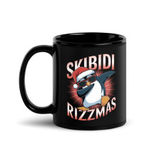 Tasse brillante noire drôle de Noël de pingouin de Père Noël, Skibidi Rizzmas Christmas Rizz (11oz)
