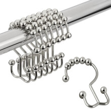 Shower Curtain Hooks, Stainless Steel Shower Curtain Rings, Corrosion Resistant Double Shower Hooks with Smooth Sliding Mechanism for Bathroom, Rust
