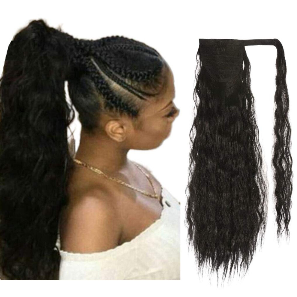 Unisex Clip In Ponytail Extension Long Curly Corn Wave Hairpiece With Secure Wrap For Women