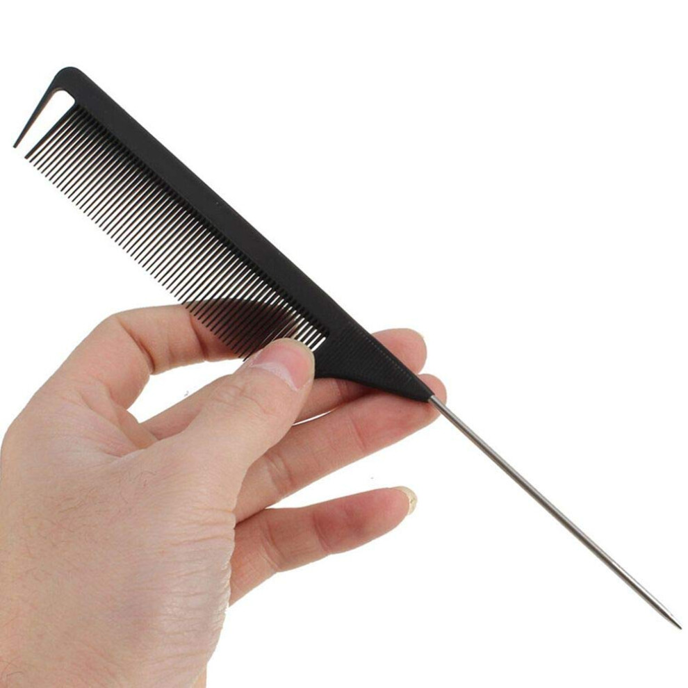 Unisex Black Rat Tail Comb With Metal Pin Antistatic Carbon Fiber For Precise Sectioning And Salon Styling