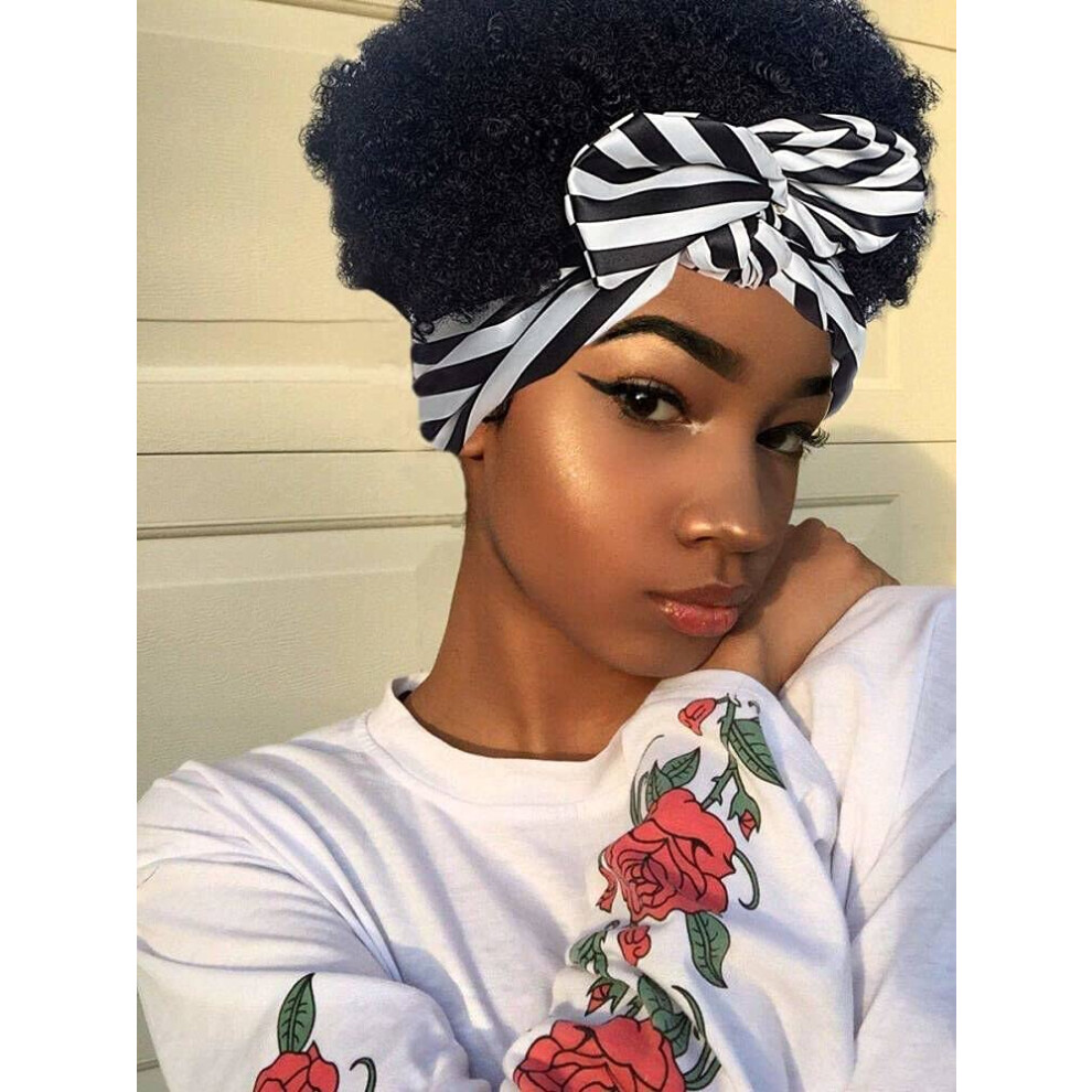 Unisex Black Short Afro Curly Headband Wig For Women Heat Resistant Synthetic Natural Look