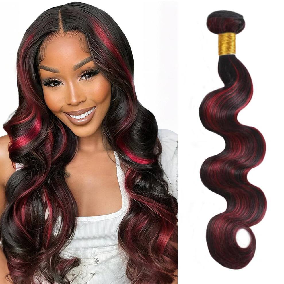 Unisex Red Brazilian Body Wave Human Hair Extensions P1b/99J Ombre Burgundy 22 Inch Double Weft Tangle
