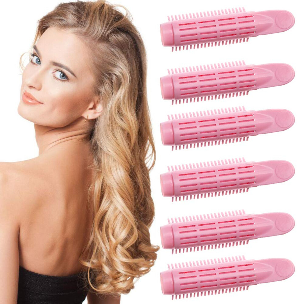 Pink Root Volumizing Hair Clips Set For Women, Self Grip Rollers For Instant Lift And Natural Fluffy Curls, 6Pcs