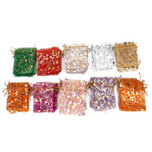 Bolsas de regalo de organza con cierre de cordón, bolsas para recuerdos de fiesta con malla transparente en forma de corazón para recuerdos de boda