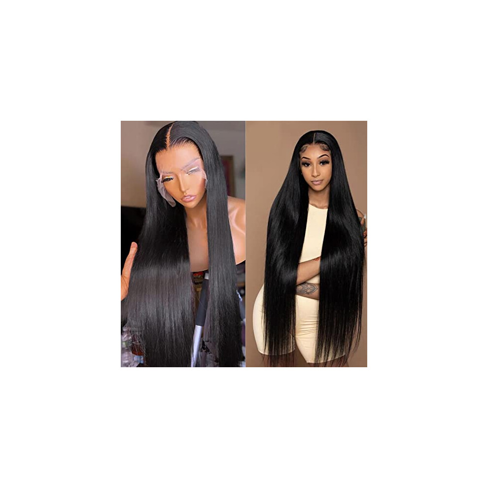 Unisex 13X4 Lace Front Wig Human Hair 150 Density Brazilian Straight Glueless Pre Plucked Bleached Knots 18Inch