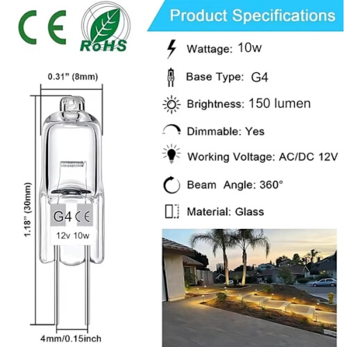 20-pak G4 halogenpærer 10W 12V - Varm hvid 2