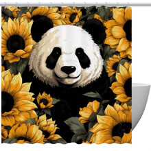 Duschdraperier Panda Solros Vattentät duschdraperi med öljetter och krokar Modern badrumsinredning 180 x 180 cm