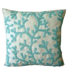 Fodere per cuscini in seta color azzurro acqua 16x16 pollici, con motivi di creature marine e coralli, decorazioni in stile spiaggia, compatibili con