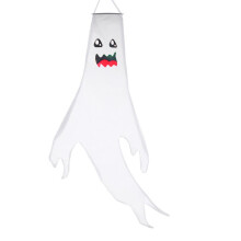 Halloween szélzsák 47,2" fehér LED fényfüzérrel, elemes, vízálló kültéri dekoráció, kompatibilis a Halloween kerti dekorációval