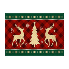 Sraith de 4 Bhordmata Poaug, 12x18 Orlach, Crainn Nollag Plaid Buffalo Glasa Uiscedhathach, Ag luí le Maisiúcháin Cóisire Baile Geimhridh,